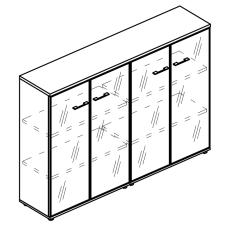Шкаф средний комбинированный со стеклянными дверьми в алюминиевой рамке  (топ ДСП)